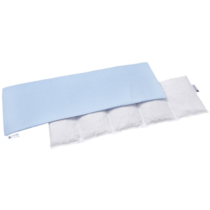 Perna cu seminte de cires, Medi Partners, Bumbac/Vafe, 5 compartimente, Cald/Rece, 60x20cm, Albastru