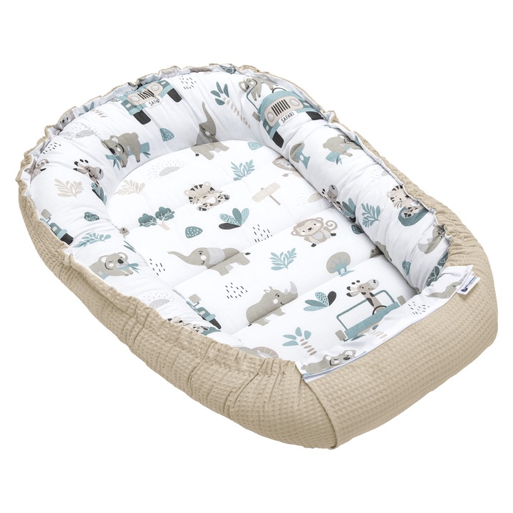 Cosulet bebe, Medi Partners, Model de Mint Zoo, bumbac/vafe, 100x60x15cm, Gri/Alb