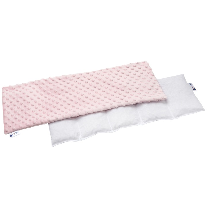 Perna cu seminte de cires, Medi Partners, Bumbac/Minky, 5 compartimente, Cald/Rece, 60x20cm, Roz deschis