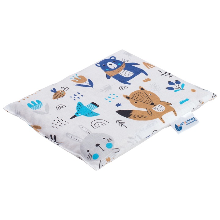 Perna colici pentru bebelusi, Medi Partners, Bumbac/Samburi de cirese, Cald/Rece, Model Boho Animals, 20x25cm, 500g, Bej/Alb