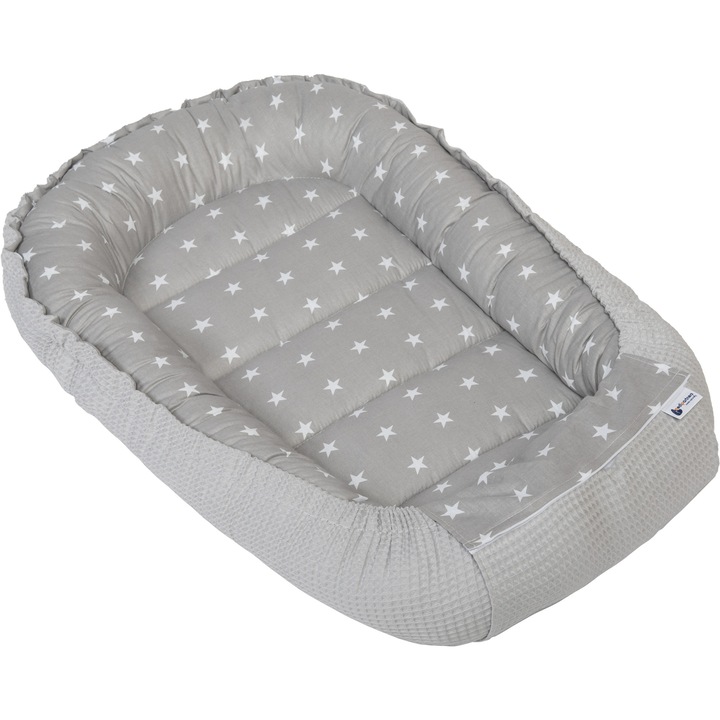 Cosulet bebe, Medi Partners, Model de stea, bumbac/vafe, 100x60x15cm, Alb/Gri