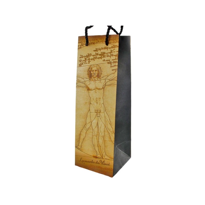 Ajándéktáska, Carmani, Leonardo Da Vinci Vitruvius-tanulmány, 35x15x15 cm, Barna