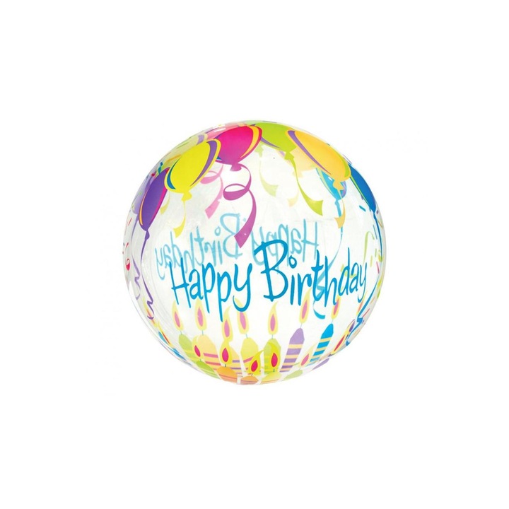 45 cm-es Happy Birthday gyertyás Aqua fólia lufi
