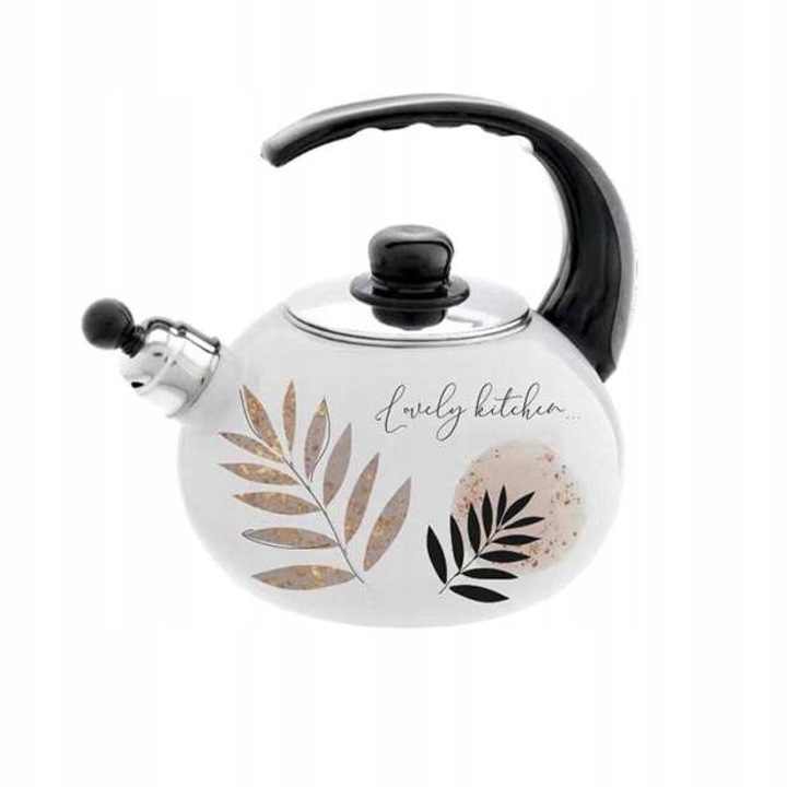 Чайник, Galicja, Fiorello, Емайл, 2.2л, Бял с мотив на листа