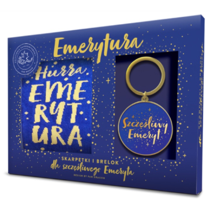 Подаръчен комплект ключодържател/чорап, Pan Dragon, памук/полиестер, 8,5 см, син/жълт