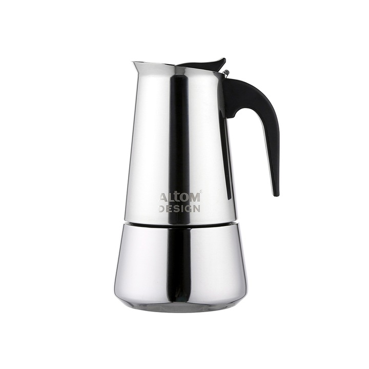 Espressor pentru aragaz, Altom, Inox, 4 cesti, 200 ml, 17.5x10cm, Argintiu