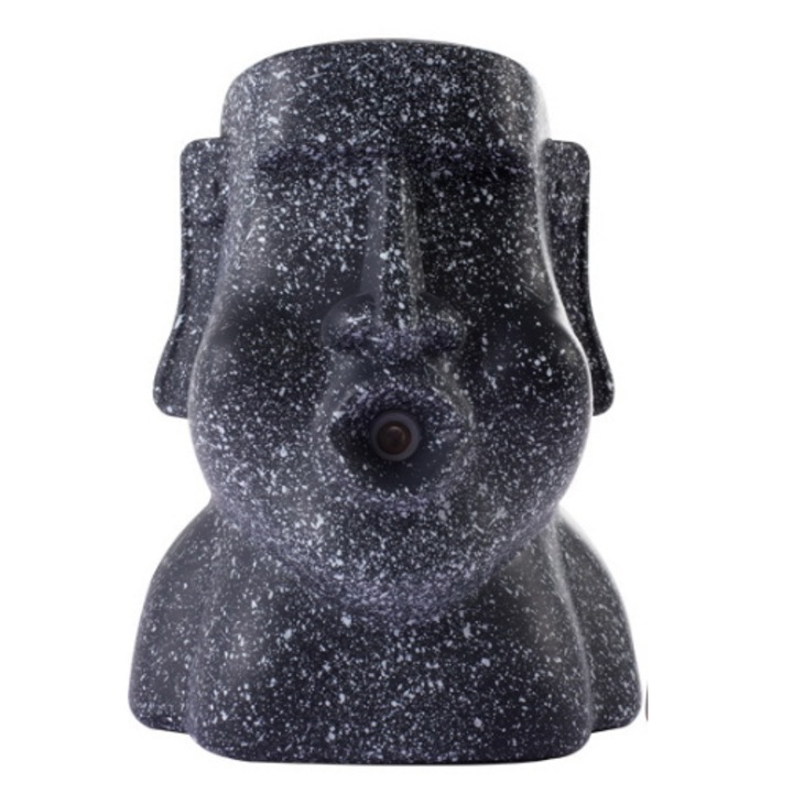 Umidificator de Aer cu Difuzor Aromaterapie, Statuie Moai, Casa, Birou sau Perete, 2 Moduri de Functionare, Gri Antracit