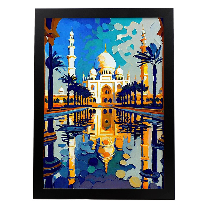 Poster pictura Marea Moschee din Abu Dhabi, Nacnic, Cu rama bej, A3, Multicolor
