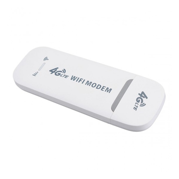 Darklove USB WiFi 4G modem, 150 Mbps, Plug and Play, SIM-kártya nyílással, Könnyen hordozható és használható, 9,5x3,5x1 cm, műanyag, fehér