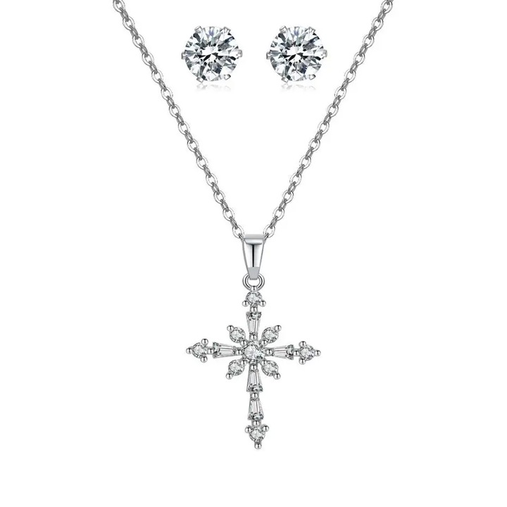 Set lantisor cu pandantiv cruce si cercei