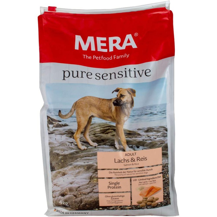 Hrana pentru Caini Mera Pure Sensitive Adult, Somon & Orez, 4 kg
