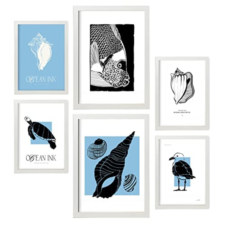 Set 6 postere, Nacnic, Marea si oceanul, A3 & A4, 29,7x42 cm & 21x29,7 cm, Alb, 20174-6-CM-ALB