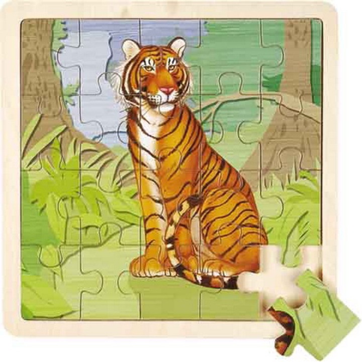 Дървен пъзел с подложка Wild Republic, Тигър, 20 части, 20 x 20 cm