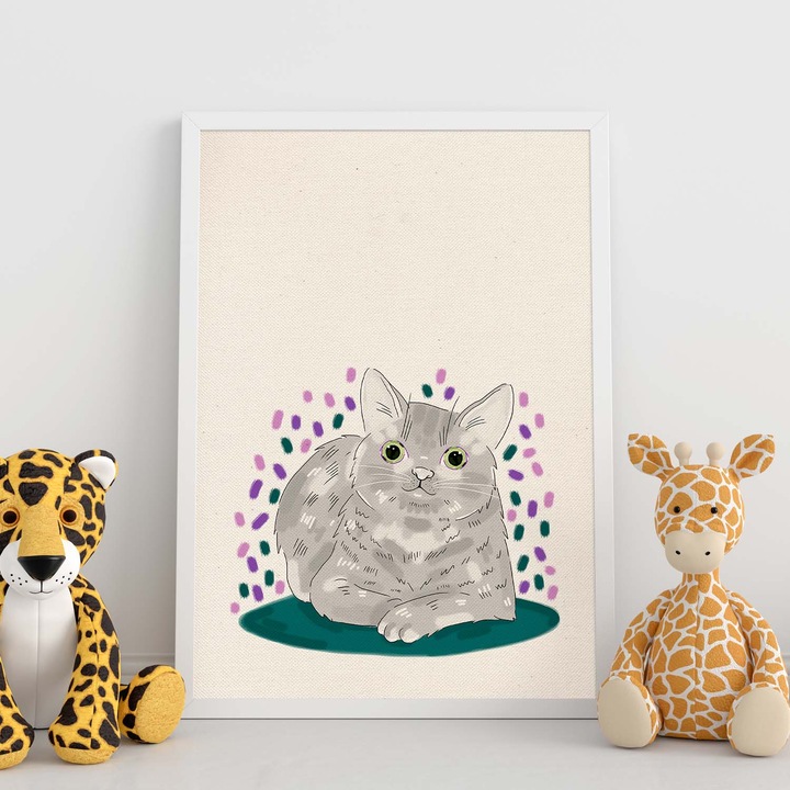 Tablou Nacnic cu pisica, multicolor, 81000-1-A4-SM