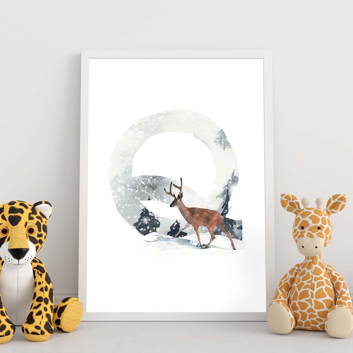 Tablou decorativ, Fundal alb, Dreptunghiular, Litera Q