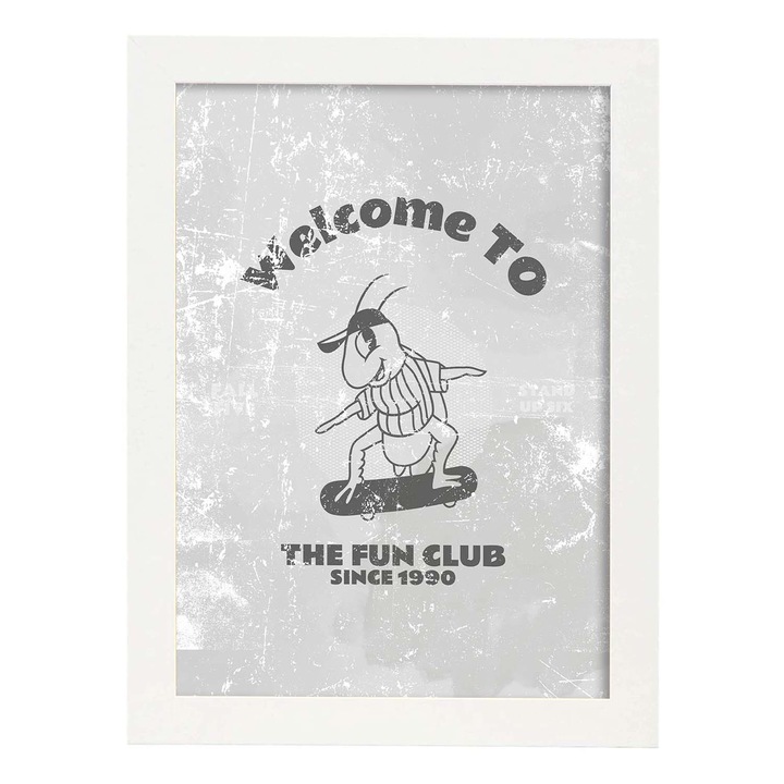 Tablou decorativ, Nacnic, Lemn, Cadru A3, Gri/Alb