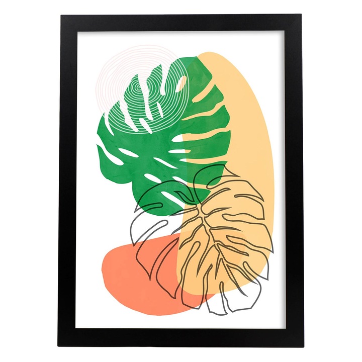 Tablou ilustrativ floral de arta abstracta in ton cald de pamant, 13134-1-A3-SM