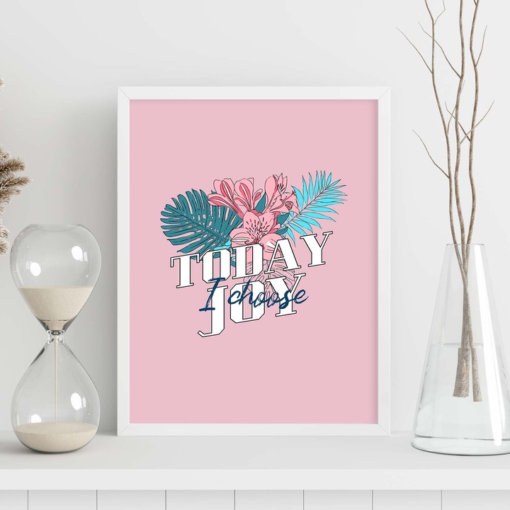 Tablou Astazi aleg fericirea, ilustratii florale in tonuri pastelate, 13157-1-A4-SM