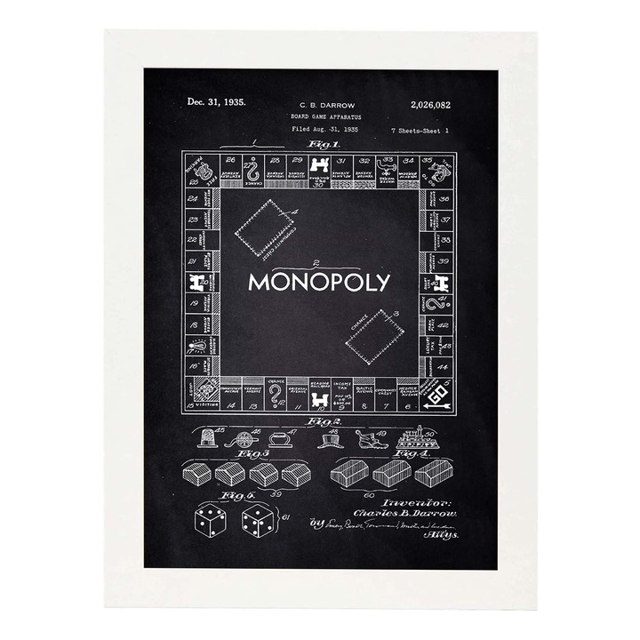 Poster, Nacnic, Brevet de monopoly, A3, Cadru negru, 11846-BLACK-1-A3-SM
