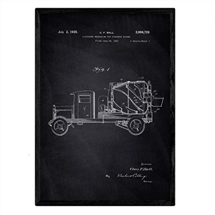 Poster, Nacnic, Brevet pentru un camion de betoniere, A3, Cadru negru, 11806-BLACK-1-A3-SM