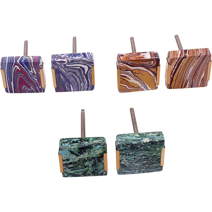 Set 6 manere mobila, Nacnic, Piatra, 40 mm, Multicolor