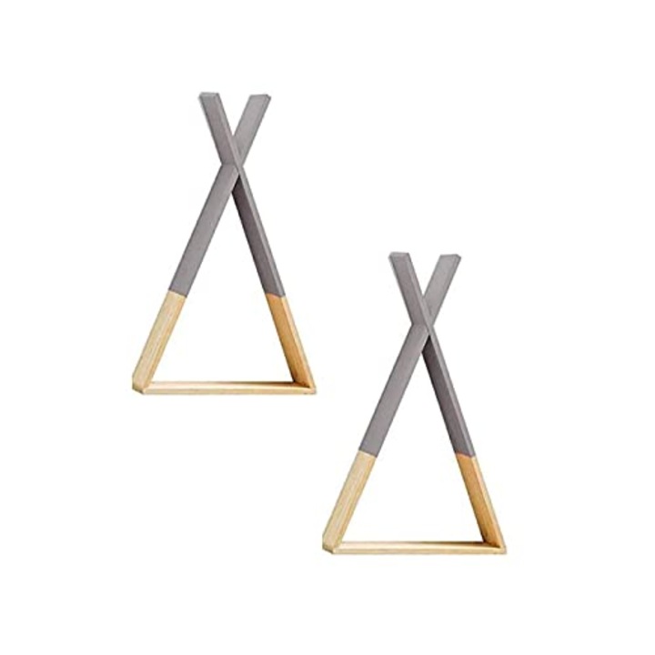 Set 2 rafturi de perete, Nacnic, Lemn, 36,5 x 23 x 7,5 cm, Gri