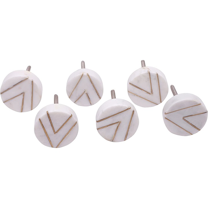 Set 6 manere mobila, Nacnic, Piatra, 40 mm, Alb