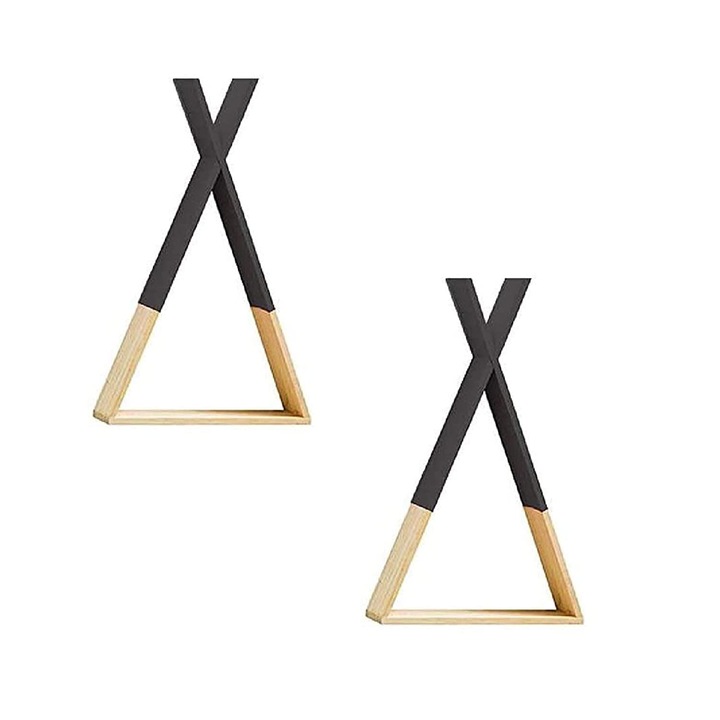 Set 2 rafturi de perete, Nacnic, Lemn, 39 x 23,7 x 7,5 cm, Negru