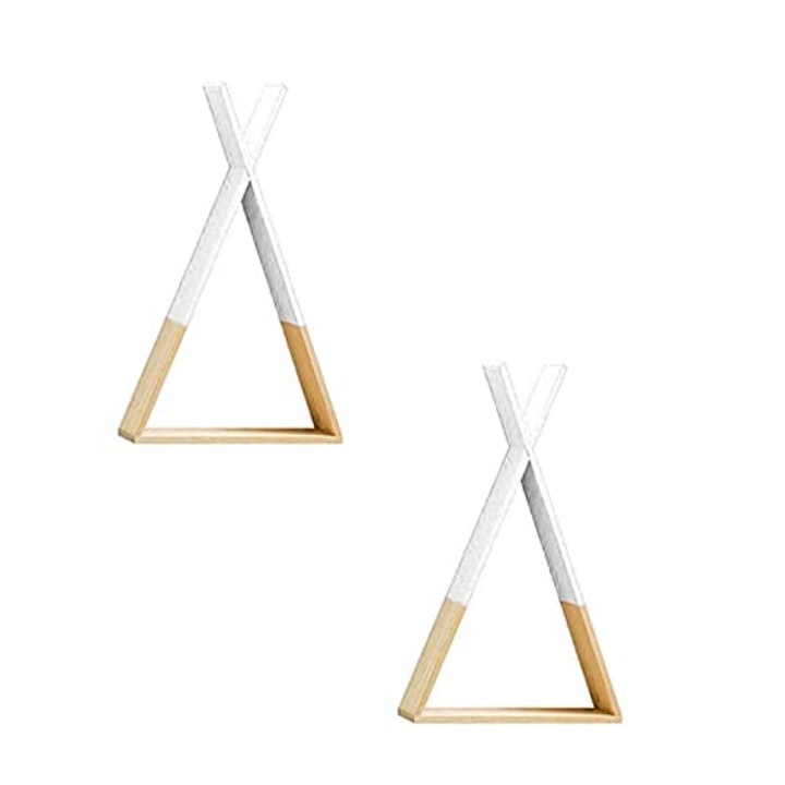 Set 2 rafturi de perete, Nacnic, Lemn, 39 x 23,7 x 7,5 cm, Alb