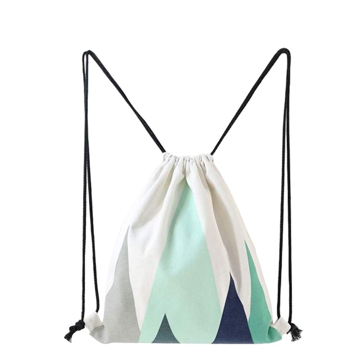 Rucsac tote cu design, Nacnic, Bumbac, 39 x 34 cm, Alb/Verde/Albastru