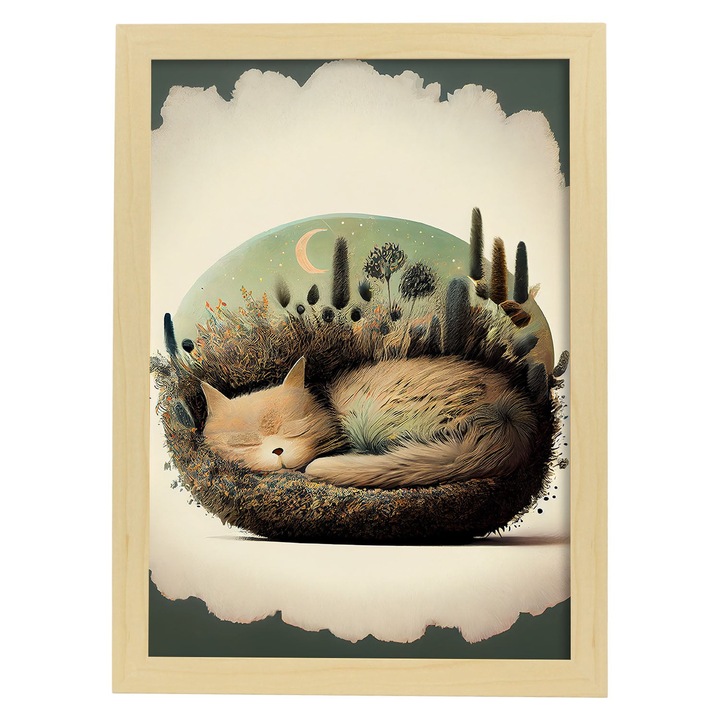 Tablou Nacnic, Padurea pisicilor, Rame din lemn, A4, 100911-1-A4-CM-LW