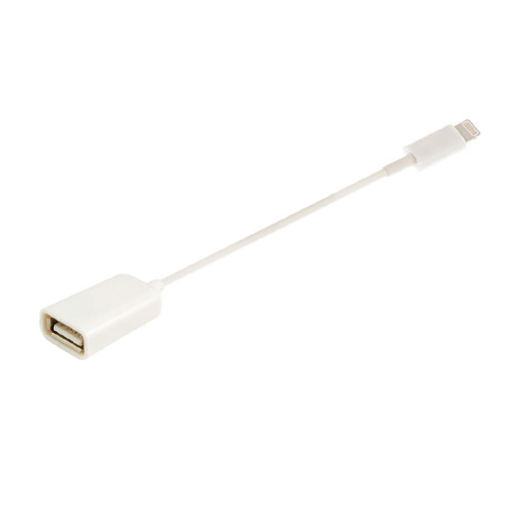 Cablu adaptor OTG USB2.0 A mama la Apple Lightning 8 pini tata, pentru iPhone is iPad, IOS 11, 10 cm, alb