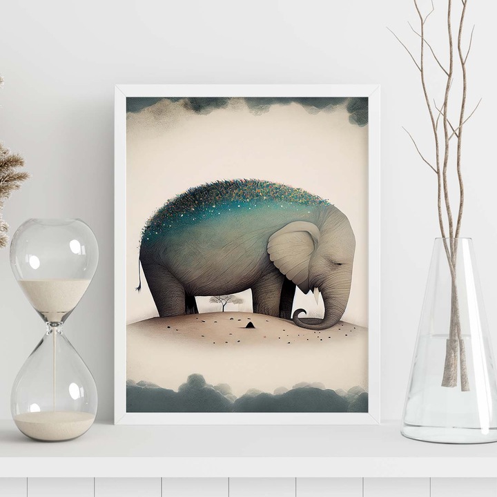 Poster cu elefant, Nacnic, Rame albe, A3