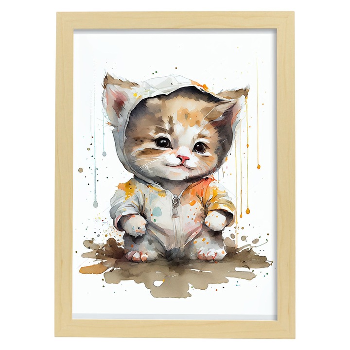 Poster cu pisici, Nacnic, Rame bej, A4