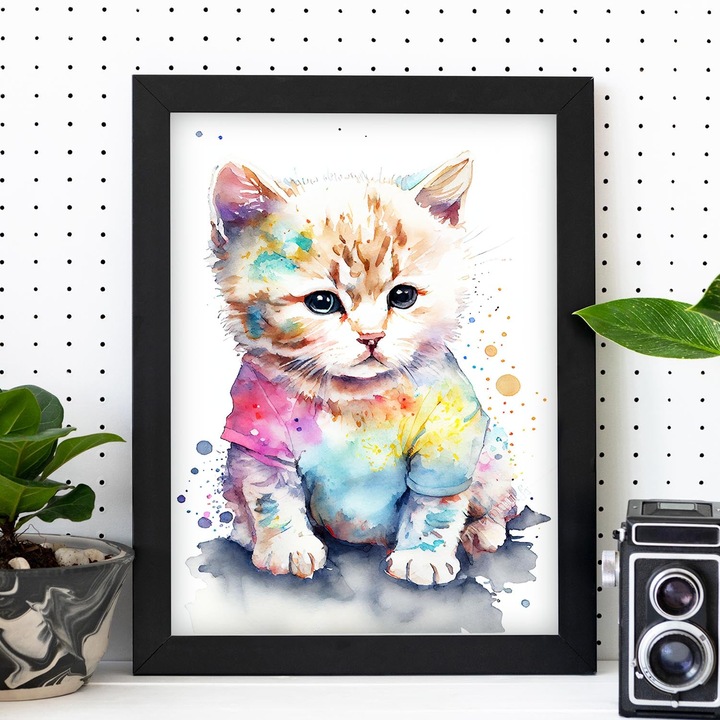 Poster cu pisici, Nacnic, Rame negre, A4