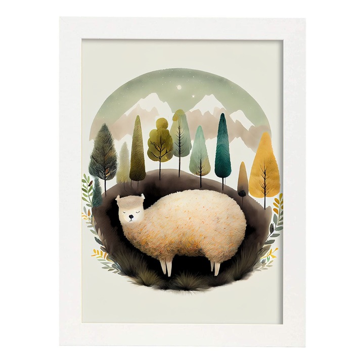 Poster cu animale, Nacnic, Rame albe, A4