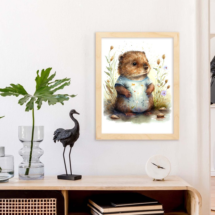 Poster cu animale, Nacnic, Rame bej, A3