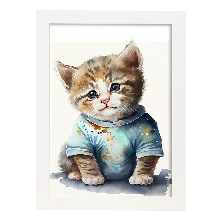 Poster cu pisici, Nacnic, Rame albe, A4