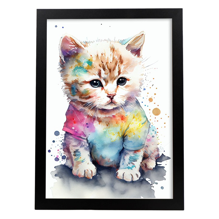 Poster cu pisici, Nacnic, Rame negre, A4