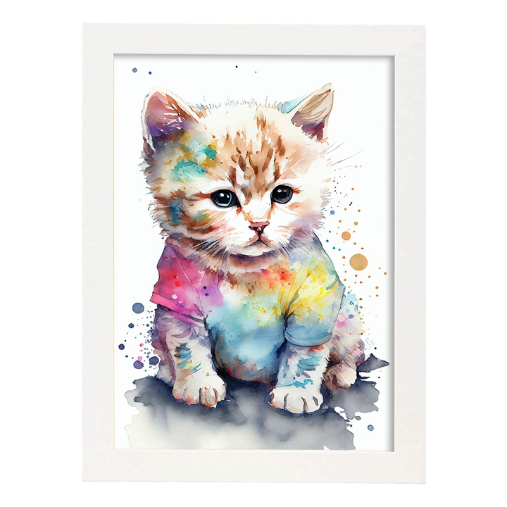 Poster cu pisici, Nacnic, Rame albe, A4