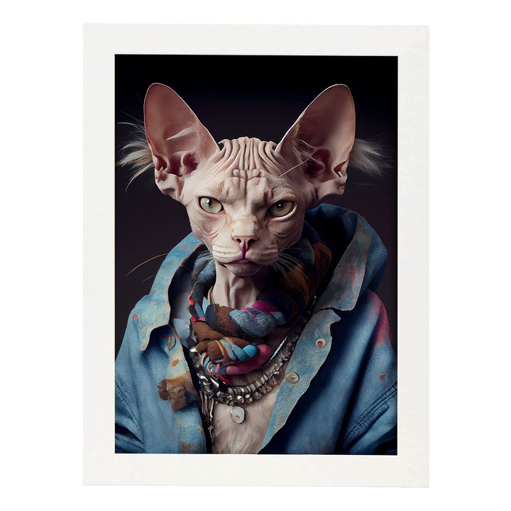 Tablou, Nacnic, Sphinx Cat, Rama A4, Alba, 101162-1-A4-CM-ALB