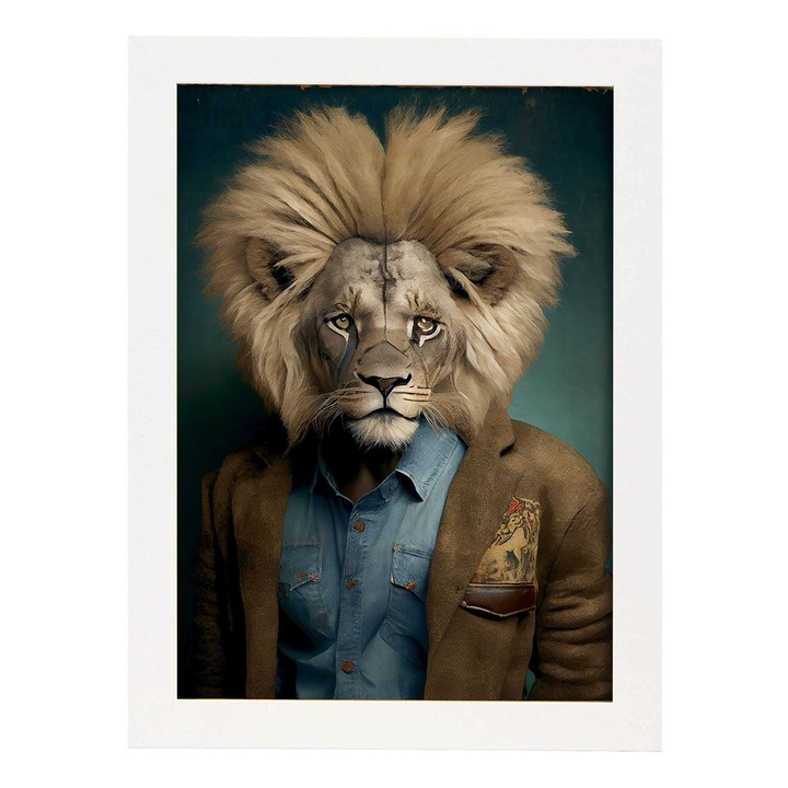 Tablou, Nacnic, Hartie / Lemn, Model leu, Design amuzant, 29.7 x 21 cm, Cu rama, Multicolor