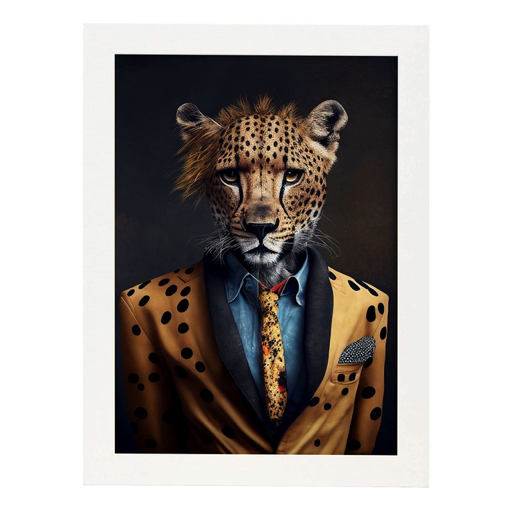 Tablou, Nacnic, Chhtah in stil fotografie, Ilustratii amuzante realiste ale animalelor in haine umane, A4, Alb