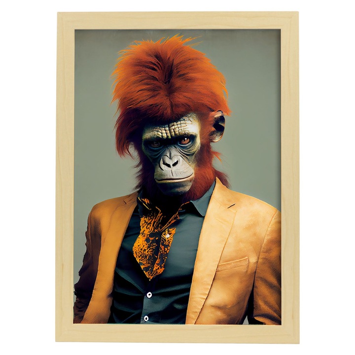 Tablou, Nacnic, Orangutan in stil fotografie, Ilustratii amuzante realiste ale animalelor in haine umane, A4, Bej