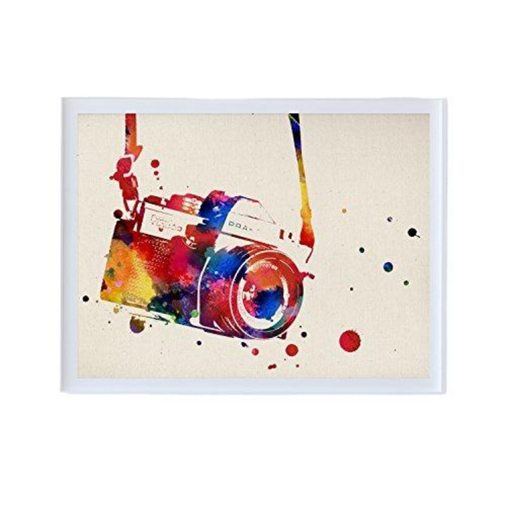 Tablou Camera photographic watercolor, A4, Cadru Lemn, Alb