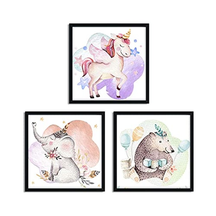 Set 3 tablouri cu animale Nacnic, Multicolor