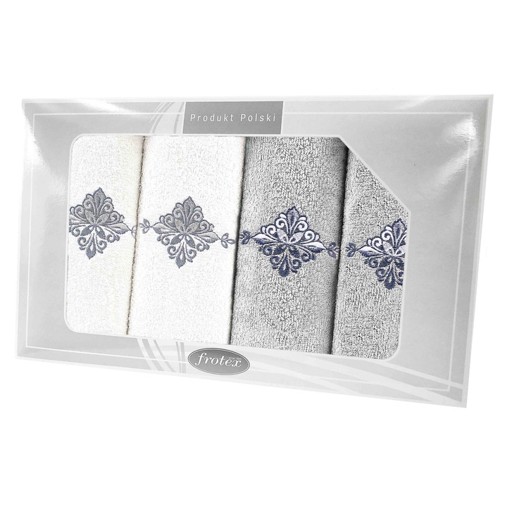 Комплект 4 хавлиени кърпи Frotex, Cotton, White/Grey