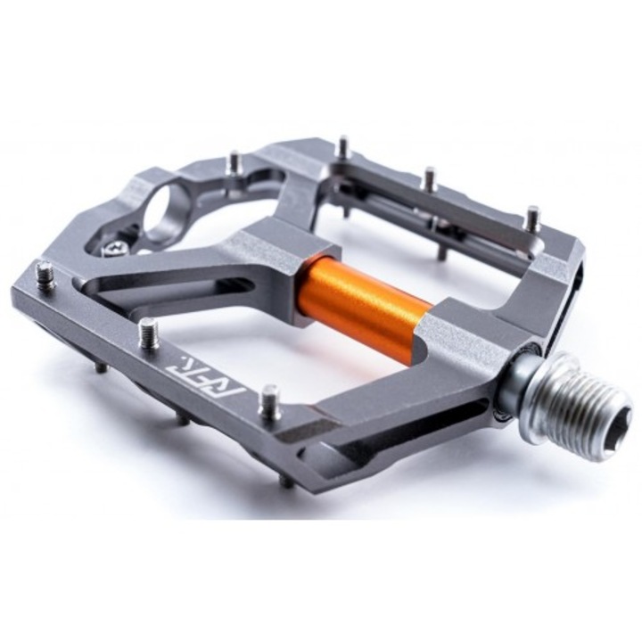 Set 2 pedale plate bicicleta, RFR, Aluminiu, 98 x 100 mm, Gri/Portocaliu
