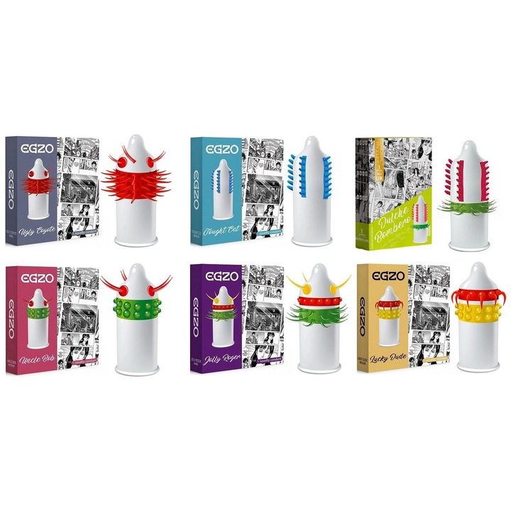 Set 6 prezervative Spikes, Egzo, Latex, 52 x 180 mm, Multicolor