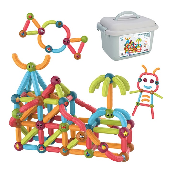 Set de constructie, Woopie, Magnetic, 128 piese, 3 ani+ Multicolor